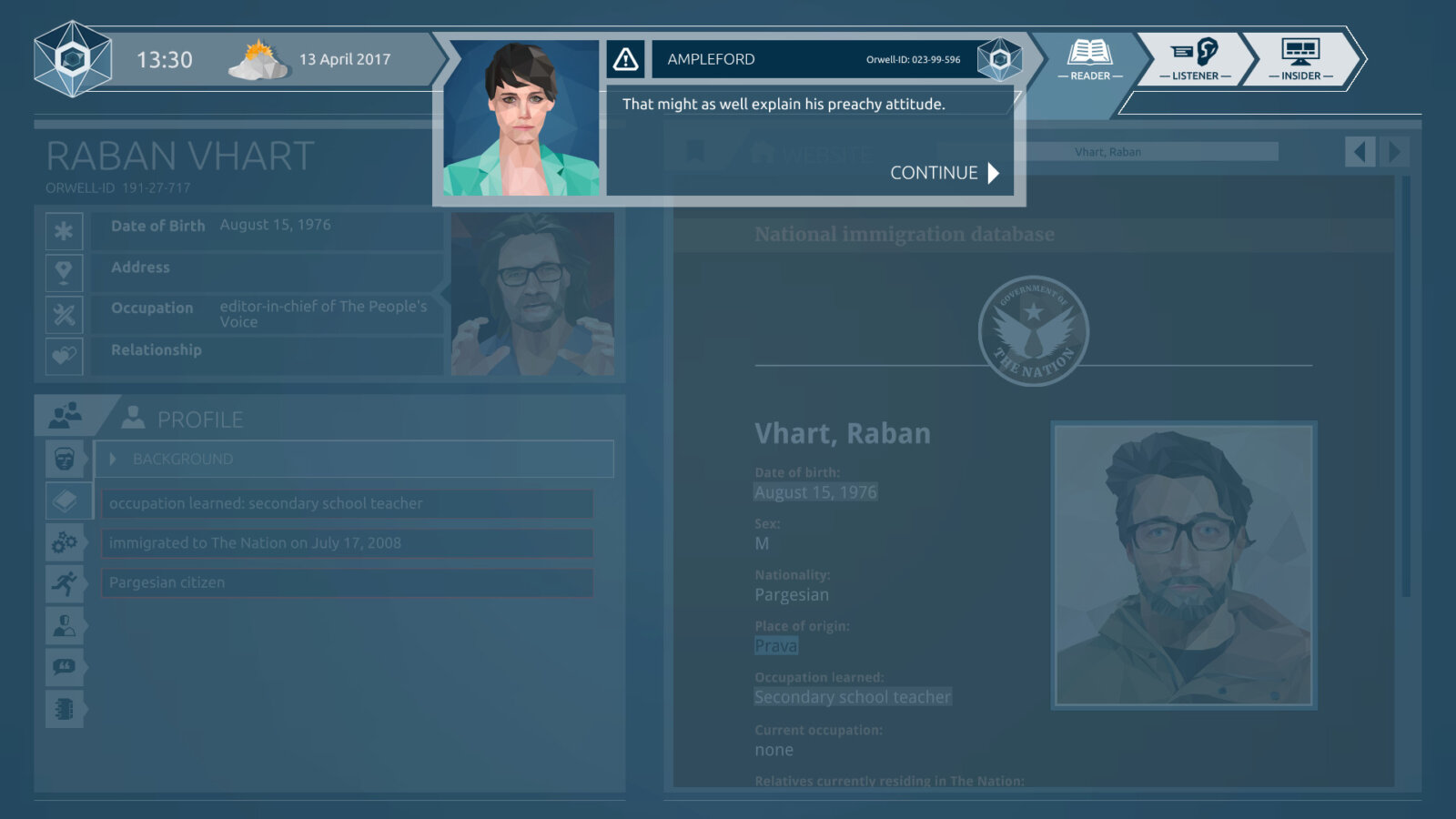 Orwell: Ignorance is Strengthのゲーム画面